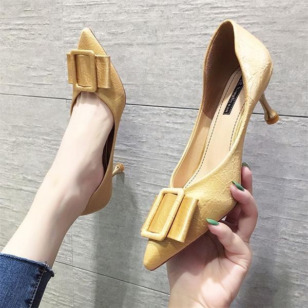 

dress shoes net red single women 2021 summer wild pointed students shallow mouth evening high heels with fashion, Black