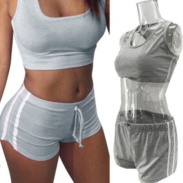 

stylish sports suit summer women yoga casual tracksuits vest shorts, Gray