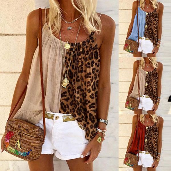 

women's tanks & camis jaycosin 5xl t shirt cop women casual leopard print sleeveless camisole loose t-shirt tank blusas mujer 2021, White
