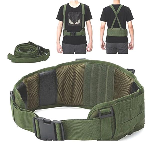 

waist support war battle belt tactical men army military nylon girdle hunting bag carrier soft padded waistband, Black;gray