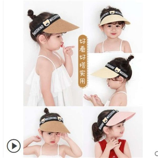 

children's sun hat summer girl's parent child empty big brim boy's baby straw, Yellow