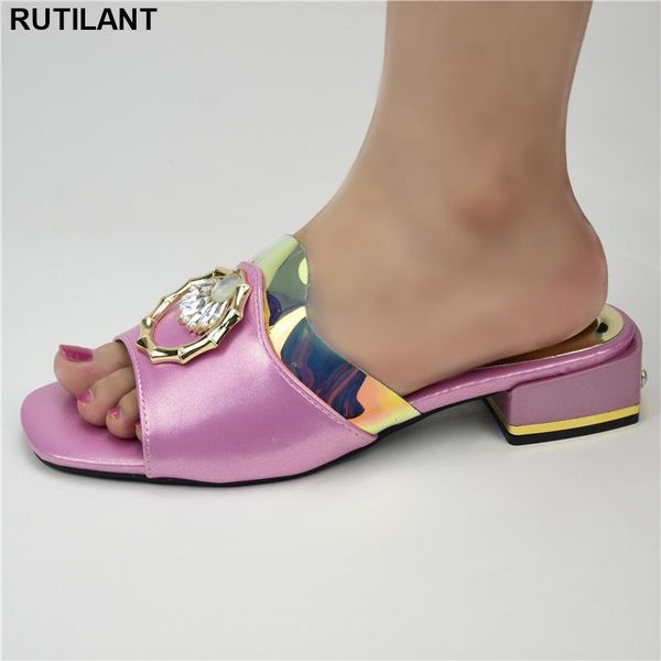 

dress shoes latest women slipper elegant italian sandals shoe for party african wedding low heels slip on pumps plus size, Black