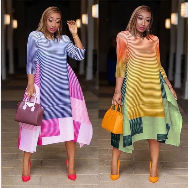 

african clothing elegant fashion women dress striped style plus size polyester fiber medium and small split, Black;gray