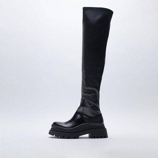 

boots long tube over-the-knee black thick-soled british style thinner knight women