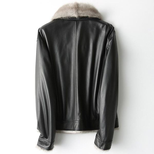 

women's leather & faux jacket winter genuine sheepskin coat for women collar short down jacekt hq12-cjx1201b kj4720, Black