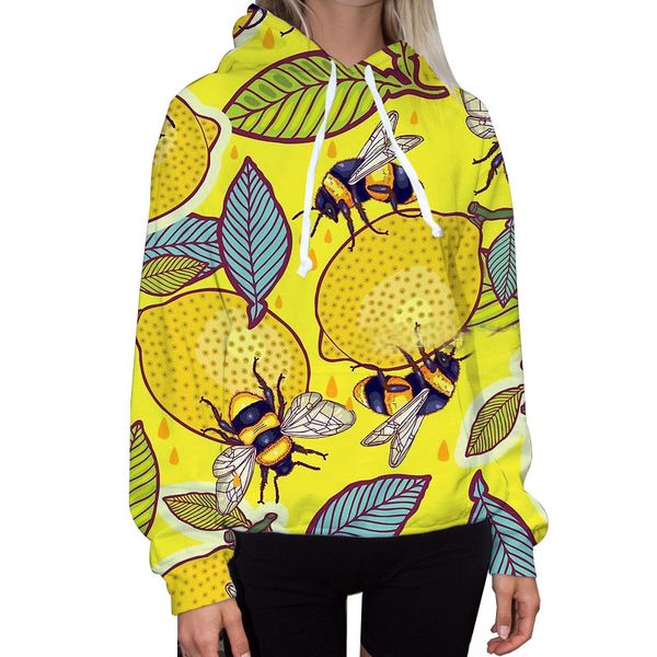

autumn and winter hoodie bee printing loose and comfortable long-sleeved casual round neck cute women's plus size, Black