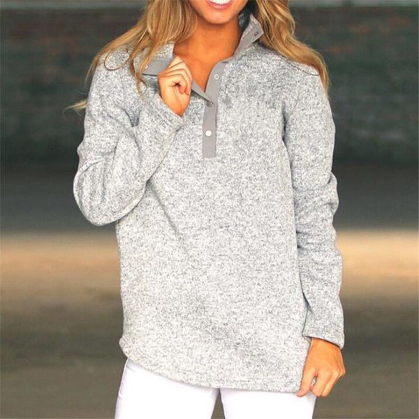 

women's hoodies & sweatshirts womens long sleeve pullover sweatshirt 2021 elegant woman casual jumper ladies button stand collar loose, Black