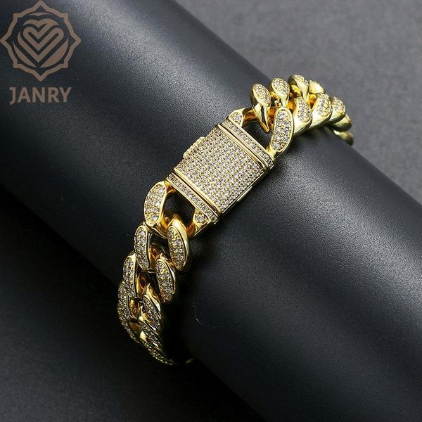 

link, chain janry 15mm fashion bracelet full iced out cubic zirconia hip hop rapper rock jewelry gift for men women, Black