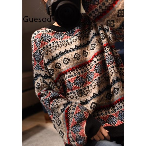 

women goat cashmere sweater o-neck vintage weave flower fename arrival women's sweaters, White;black