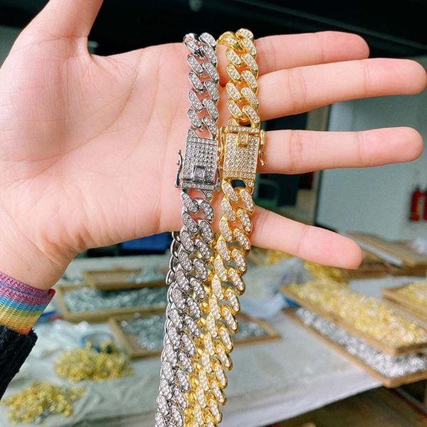 

chains miami exaggerated punk zircon fashion hip hop rock street cuban necklace thick chain jewelry accessories men bracelets, Silver