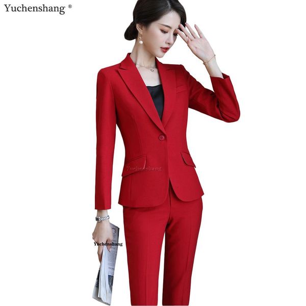 

women's suits & blazers pink red black blue size s-4xl women pant suit two pieces set one button full sleeve blazer coat with for offic, White;black