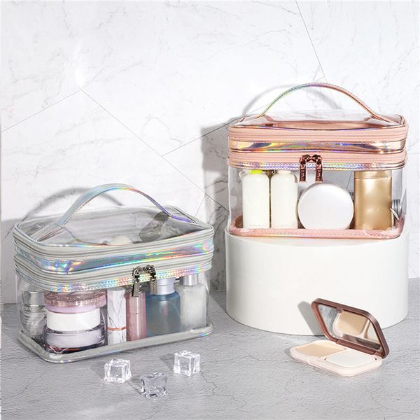 

hbp cosmetic bag portable transparent makeup bag storage case handbag for toiletries cosmetics black/pink/silver