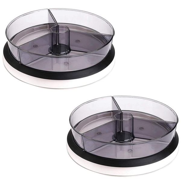 

kitchen storage & organization 2pcs lazy susan cabinet turntable and snack organizer with dividers,plastic condiment spice rack