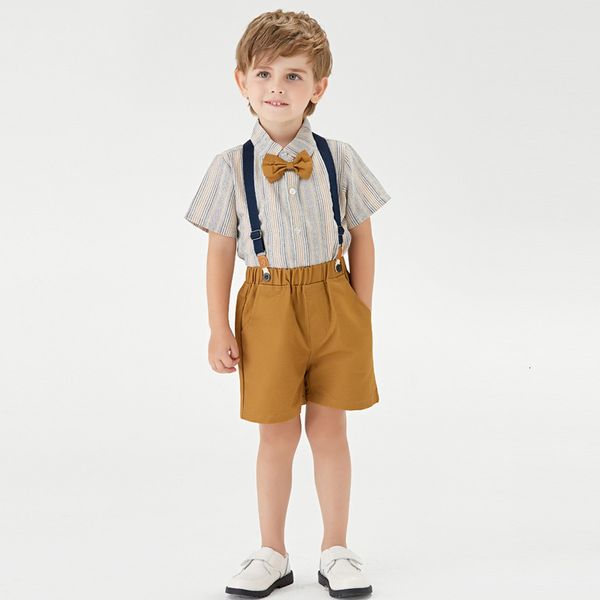 

children's summer boys' summer suit summer children's short sleeve shirt, strap pants, two piece tuxedo, Blue