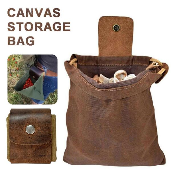 

canvas storage bag garden fruit picking with leather cover buckle foldable pouch drawstring for outdoors camping bags