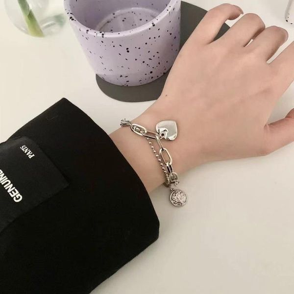 

link, chain heart women bracelet multilayer bracelets for woman fashion korean simple girl party bangles jewellery cute trendy metal armband, Black