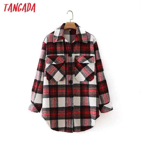 

women plaid wool thick coats jacket loose long sleeves pocket ladies elegant autumn winter coat 2m33 210416, Black