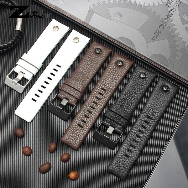 

watch bands genuine leather strap watchband 22 24 26 27 28 30mm litchi grain for dz4316 dz7395 dz7305 band bracelet, Black;brown