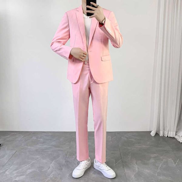 2 pezzi Completi Completi Blazer casual Pantalone da uomo Slim Fit Abito da festa Abiti da sposa Giacca Pantaloni Maschile Host Stage Abbigliamento X0909