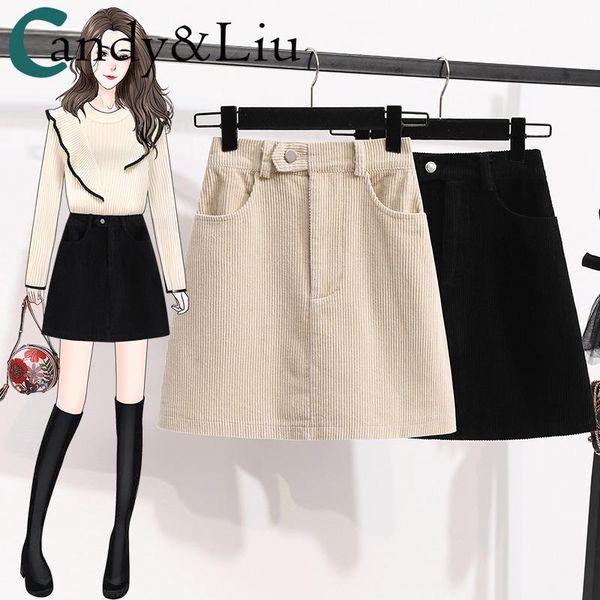 

skirts female shorts fashion summer large women's 2021 fat loose slim high waist corduroy pleated skirt black beige mini short