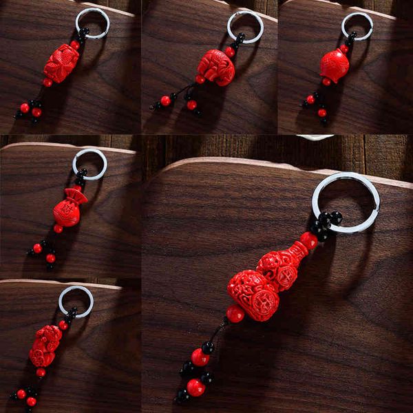 

chinese style products lacquer carved cinnabar gourd key chain car pendant bag