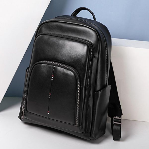 

backpack dide men's genuine leather business casual double shoulder 16inch laptravel bag cowhide waterproof outdoor