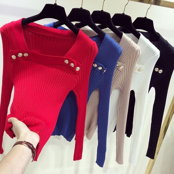 

buttons pullovers knitted slim stretchy women sweater pullover full sleeve clothing 9 1123, White;black