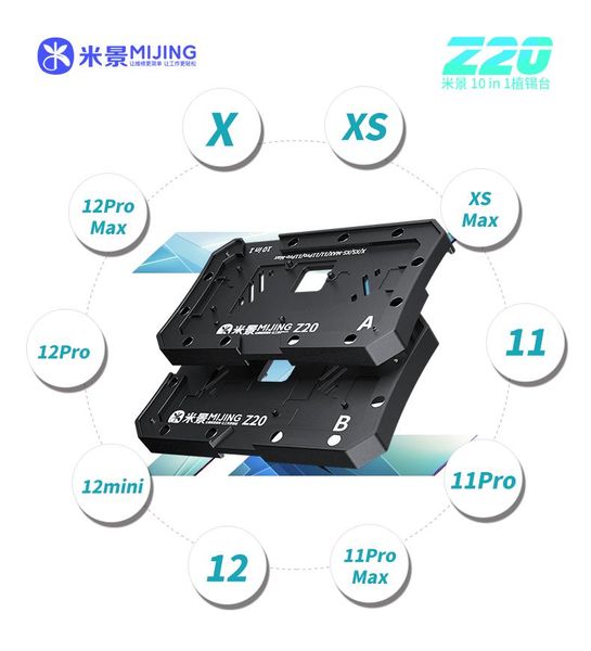 Mijing Z20 10 em 1 BGA reballing stencil plataforma luminária para iphone x-12 pro max placa de placa de mãe plantando modelo de lata