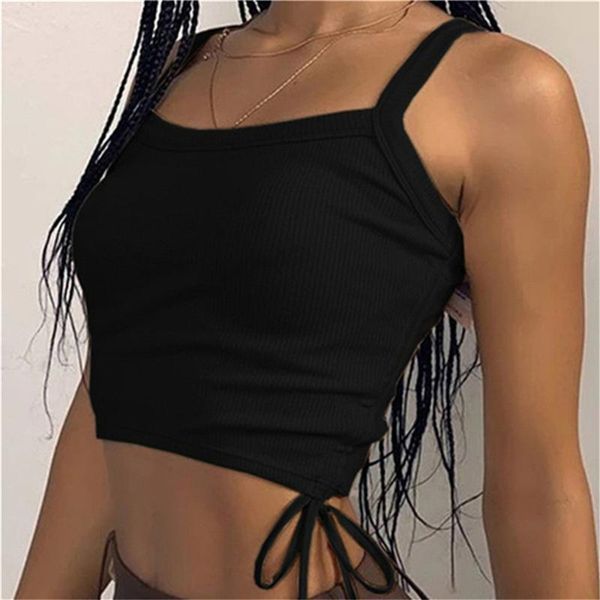 

women's tanks & camis 2021 tank women crop vest with drawstring solid female off shoulder knitted white summer ladies stretch top