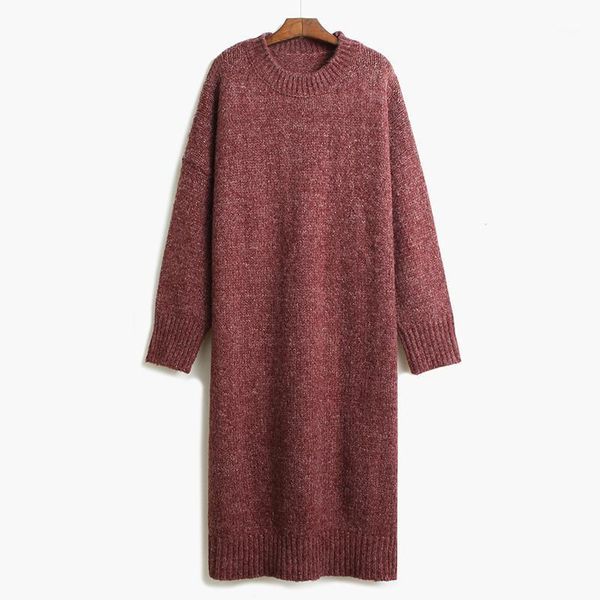 

women's sweaters round neck loose lazy sweater thickened long style pullover knitted dress autumn / spring 2021 women, White;black