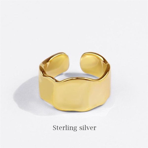 

cluster rings sole memory cute wavy shiny smooth 925 sterling silver female resizable opening sri775, Golden;silver