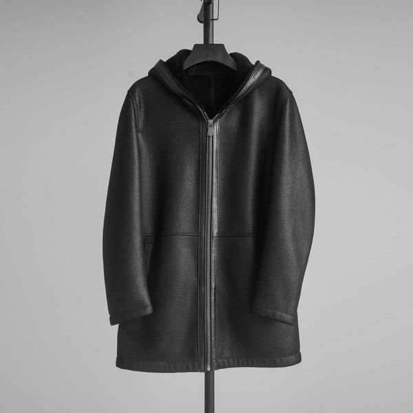 

men's coats composite fur one sheep wool jaet hooded plush coat, Black