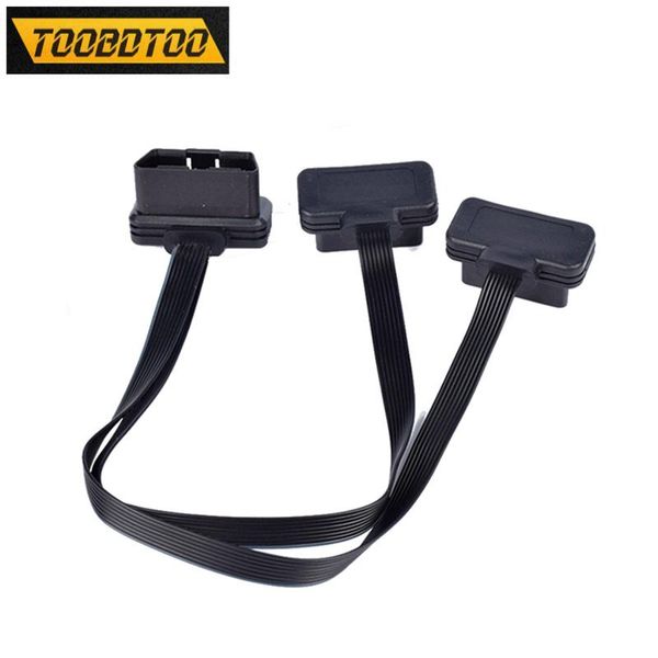 

obd2 car cable flat+thin 16 pin elm327 male to dual female 30cm as noodle obd y splitter elbow extension connector diagnostic tools