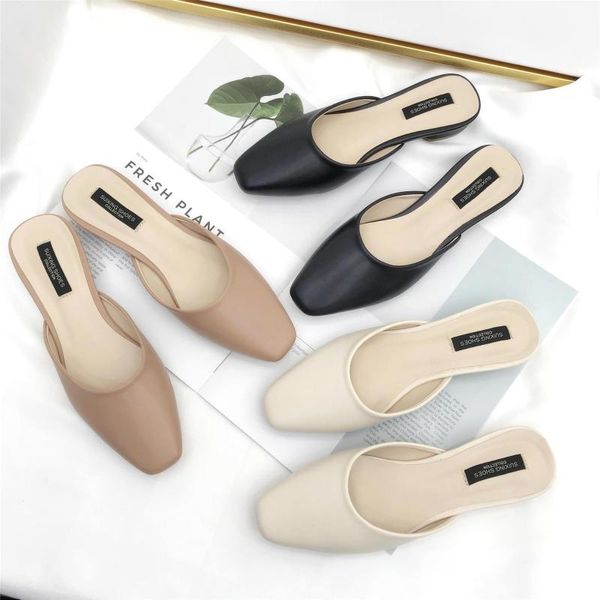 

slippers outside summer concise women closed toe metal decoration square heel flower slides casual low solid fashion shoes, Black