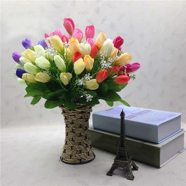 

artificial flower 1 branch tulip 15-head flexible stem fake for home wedding decoration decorative flowers & wreaths