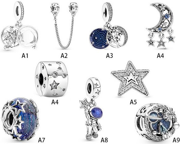 Designerschmuck 925 Silber Armband Charm Bead passend für Pandora Sternenhimmel Galaxie Astronautenstern Glasperlen Schiebearmbänder Perlen im europäischen Stil Charms Perlen aus Murano