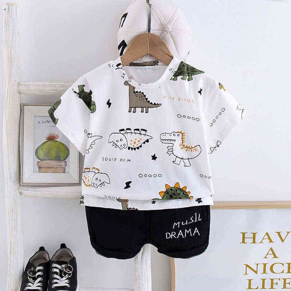 2 Stücke Kinder Baby Kleidung Set für Jungen Cut Cartoon Sommer Säuglingskleidung Anzug Dinosaurier Top T-shirt Kleinkind Outfit 1 2 3 4 Jahre G220217