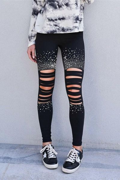 

women's summer 2021 style black leggings women high-waisted diamond-decorated corset casual pants yoga outfit