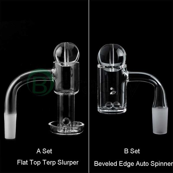 Due stili Flat Top Terp Slurper / Bordo smussato Auto Spinner Smoking Quartz Banger con tappo a bolle in marmo di vetro Palla di perle 20mm 25mm Chiodi per bong d'acqua Dab Rigs