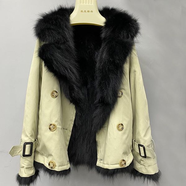 

women's fur & faux soft winter coat genuine leather women fashion luxury jacket ladies warm fluffy outwear female, Black