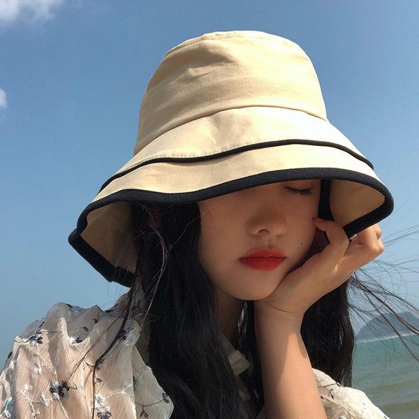 

wide brim hats korean style ins women's bucket hat fisherman hat's spring summer all-match cute fashion cap sun outing beach cap&#, Blue;gray