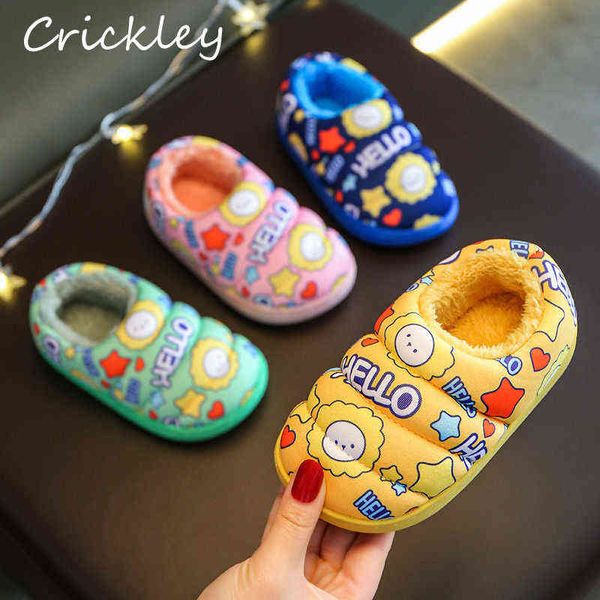 

fashion cartoon lion pattern kids slippers winter plush warm floor shoes for children soft anti slip boys girls house slippers 211119, Black;grey