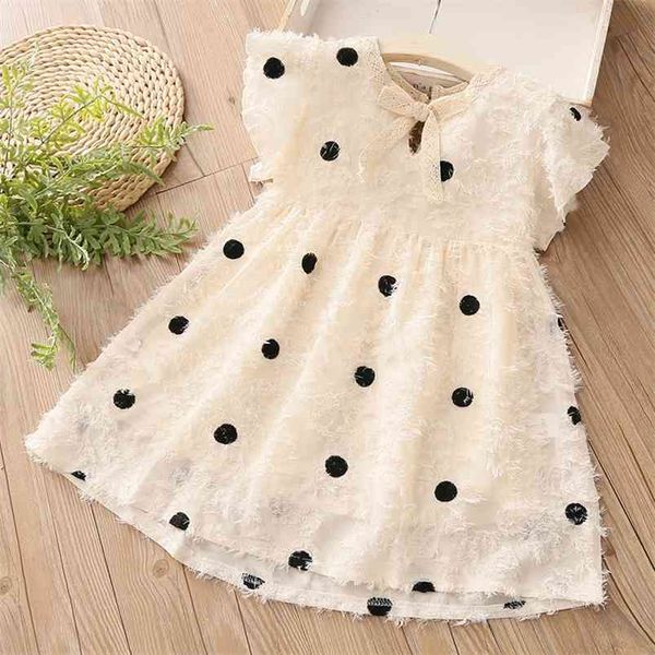 Sommermode im europäischen und amerikanischen Stil Design 2 3 4 5 6 7 8 9 10 Jahre Kinder Elegantes beiges Schleife-Punkt-Kleid für Babys 210625