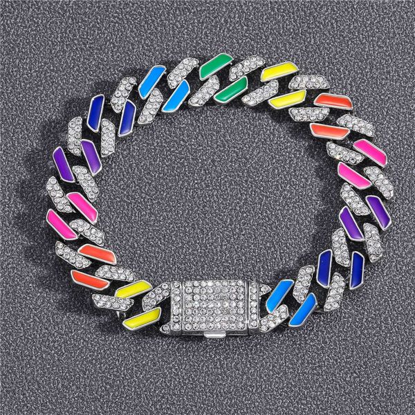 

iced out bracelet cz multicolor color miami link bracelets for male's hip hop bling jewelry gift, Black