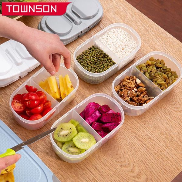 

two grids storage container with lid kitchen refrigerator box multigrain sealed organizer bottles & jars