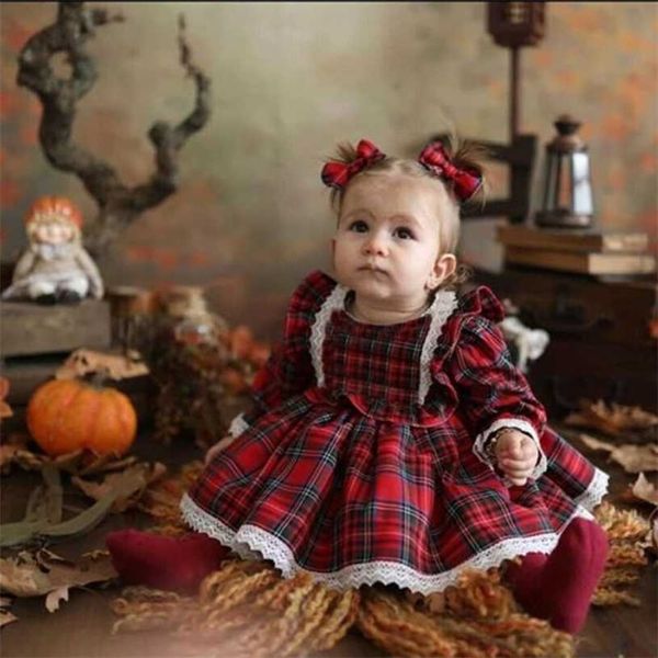 1-6Y Weihnachten Mädchen Rotes Kleid Kleinkind Baby Kind Spitze Rüschen Tutu Party Plaid Weihnachten Kostüme Kinder Kleidung 211231