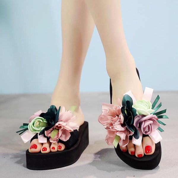 

slippers 2021 women bow summer sandals indoor slipper outdoor flip-flops beach shoes fashion female casual flower gift, Black
