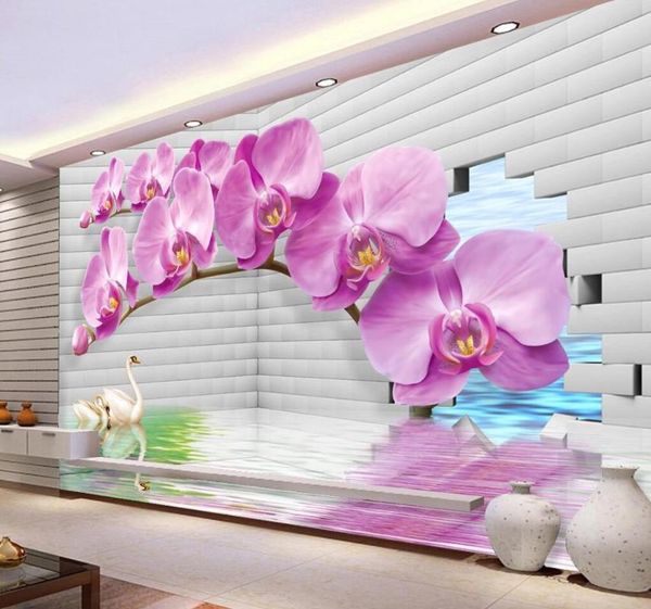 

wallpapers 3d stereo orchid space background wall purple flower mural po wallpaper