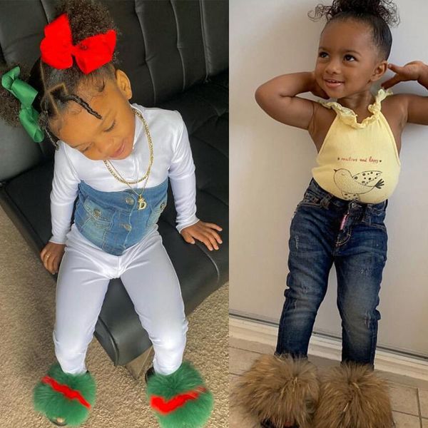 

slipper summer baby girl sandals faux fur slides candy beach shoes boys casual roman slippers fashion child furry flat, Black;grey