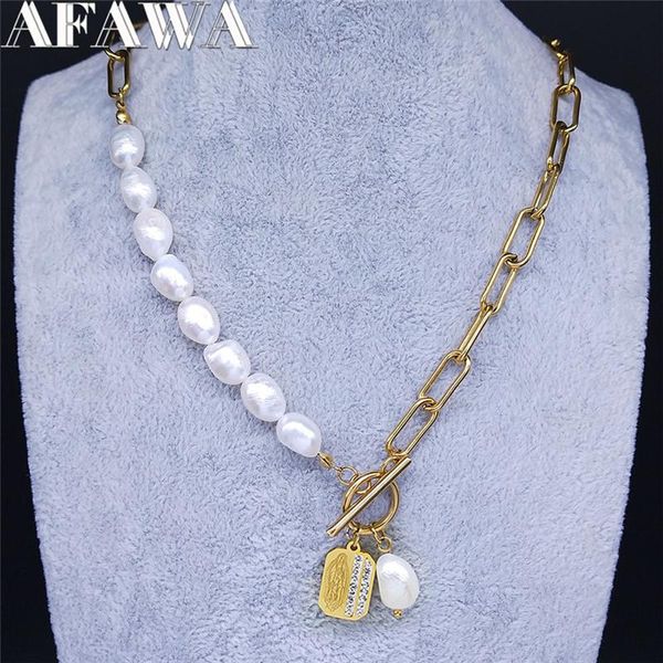 

freshwater pearls stainless steel statement necklace women gold color religion jesus necklaces jewelry bijoux femme nqs2s01 pendant, Silver